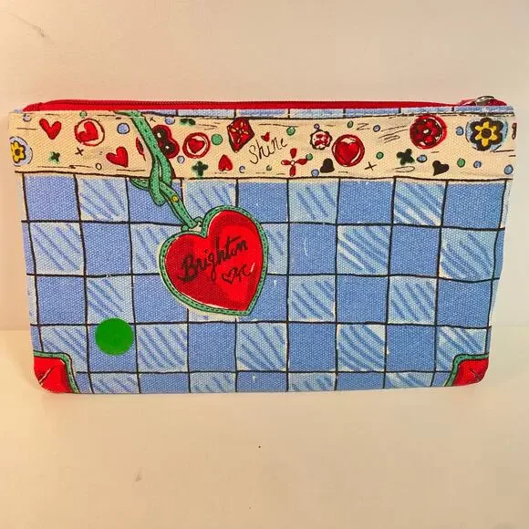 Brighton Pouch with Love From Me To You Blue White Bow Canvas Cosmetic Bag - Picture 2 of 8